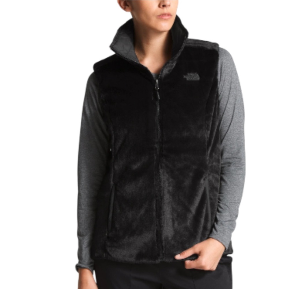 THE NORTH FACE Women's Mossbud Insulated Reversible Black Faux Fur Vest Sz Small
